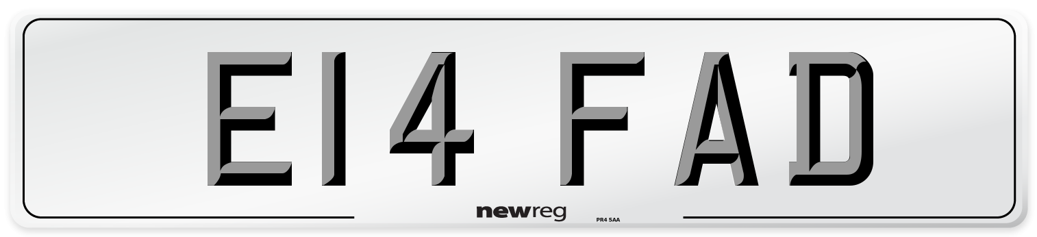 E14 FAD Number Plate from New Reg